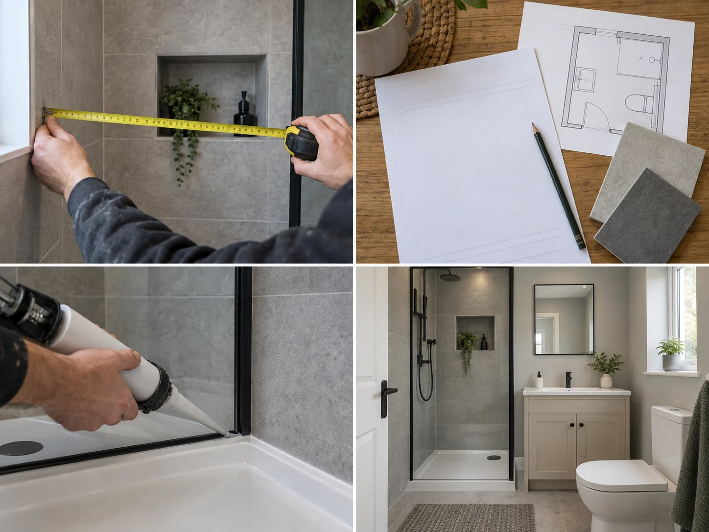 Compact modern shower room with vanity storage